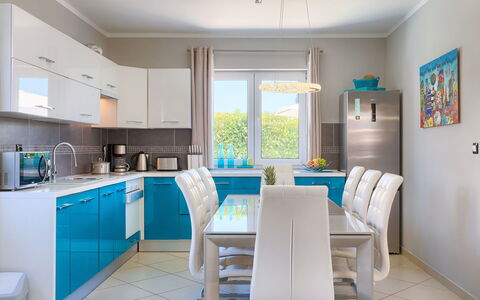 Villa Valentina: Furniture, Cabinetry, Table, Countertop, Window, Chair, Blue, Kitchen, Sink