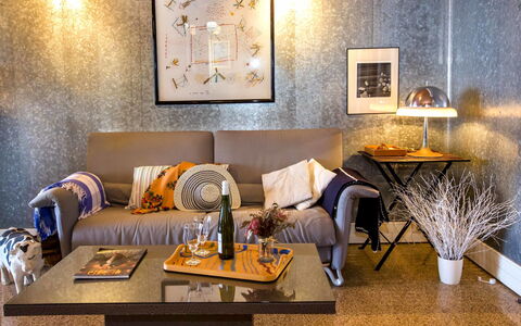 Torre del Castillo: Table, Couch, Furniture, Property, Picture Frame, Comfort, Wood, Lighting, Interior Design, Studio Couch