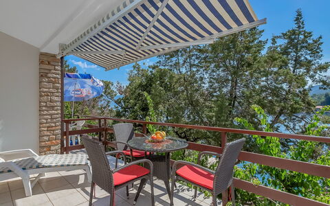 Martina: Furniture, Property, Sky, Table, Plant, Chair, Shade, Building, Outdoor Table, Flowerpot