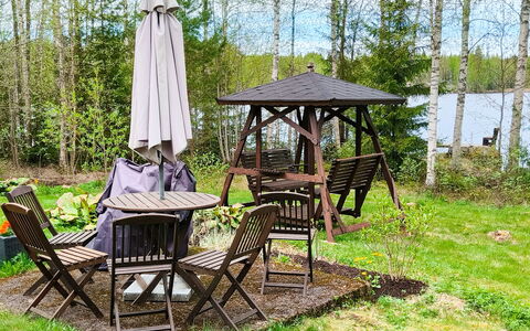 Mäntyniemi: Furniture, Outdoor Furniture, Wood, Chair, Table, Outdoor Table, Garden, Shade, Backyard, Patio