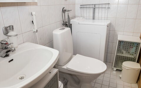 Purnukylä 6: Toilet Seat, Bathroom, Toilet, Plumbing Fixture, Bathroom Sink, Sink, Flooring, Tap, Plumbing, Floor