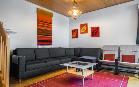 Palokärki: Furniture, Flooring, Interior Design, Floor, Couch, Wood, Living Room, Ceiling, Room, Lighting