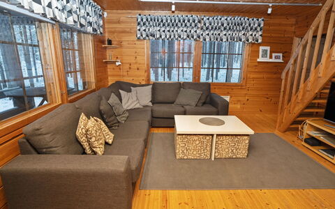 Kitkaranta: Wood, Floor, Flooring, Furniture, Interior Design, Couch, Wood Stain, Wood Flooring, Hardwood, Living Room