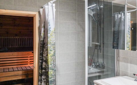 Kitkaranta: Flooring, Interior Design, Floor, Plumbing Fixture, Bathroom, Shower, Plumbing, Room, Tile, Shower Door