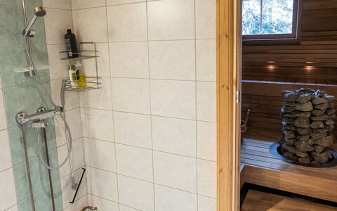 Pyryruka 1: Flooring, Wood, Floor, Interior Design, Plumbing Fixture, Bathroom, Plumbing, Shower Head, Room, Shower