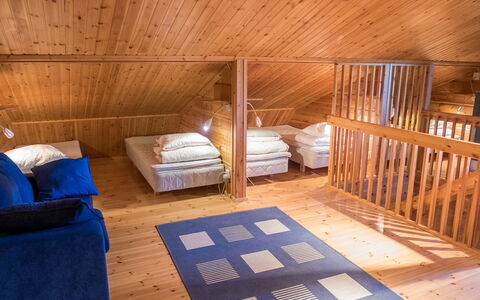 Pyryruka 1: Wood, Interior Design, Bedroom, Floor, Furniture, Bed, Ceiling, Flooring, Room, Hardwood