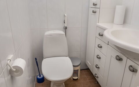 Karhunvartijan Linna B14: Toilet Seat, Bathroom, Toilet, Plumbing Fixture, Bathroom Sink, Sink, White, Flooring, Floor, Interior Design