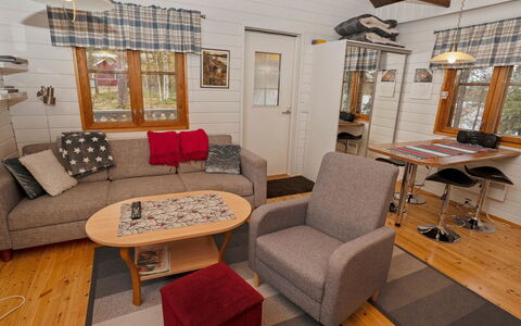Kaukosaaren Ahonrinne: Wood, Interior Design, Floor, Flooring, Furniture, Room, Home, Living Room, Wood Stain, Ceiling