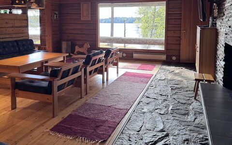 Sompsanniemi: Wood, Flooring, Floor, Furniture, Wood Flooring, Hardwood, Wood Stain, Living Room, Chair, Log Cabin