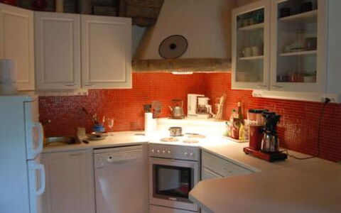 Rantapuro: Kitchen, Kitchen Appliance, Countertop, Interior Design, Major Appliance, Cabinetry, Furniture, Flooring, Room, Orange