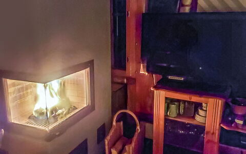 Salmikangas H2: Room, Heat, Hearth, Living Room, Wood-Burning Stove, Fireplace, Hardwood, Wood Stain