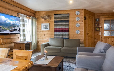 Aurora Cabin: Furniture, Wood, Couch, Home, Interior Design, House, Ceiling, Living Room, Cottage, Room