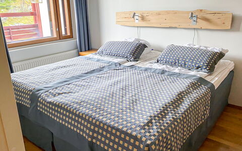 Ylläs Chalets A307: Bed, Furniture, Bedroom, Bedding, Bed Sheet, Wood, Linens, Interior Design, Textile, Flooring
