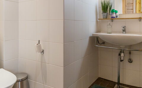 Villa Lumo (Ent. Ylläskyrö): Bathroom, Flooring, Plumbing Fixture, Wall, Interior Design, Floor, Bathroom Sink, Wood, Toilet Seat, Toilet