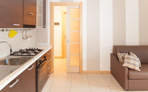 Apartment Zero - Diano Marina: Room, Property, Furniture, Tile, Kitchen, Interior Design, Floor, Cabinetry, Building, House