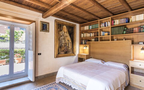 Rocca di Papa 102: Furniture, Bed, Bedroom, Interior Design, Wall, Wood, Flooring, Floor, Bed Sheet, Bedding