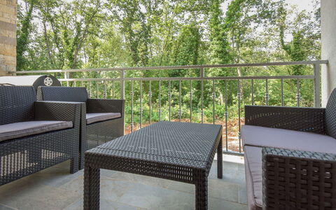 Romina: Furniture, Outdoor Furniture, Chair, Table, Outdoor Table, Coffee Table, Balcony, Shade, Armrest, Eco Hotel