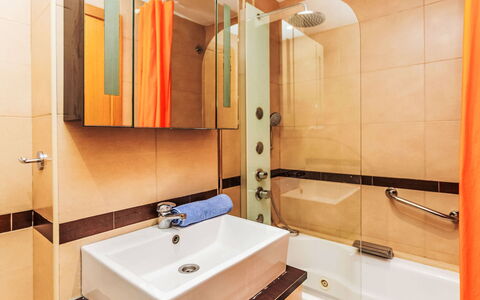 Oropesa del Mar 630: Bathroom, Interior Design, Plumbing Fixture, Flooring, Floor, Tap, Plumbing, Orange, Sink, Room