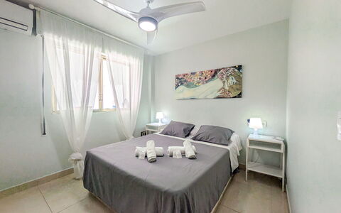 Benidorm 954: Bed, Furniture, Bedroom, Floor, Flooring, Ceiling, Interior Design, Room, Bed Sheet, Bedding
