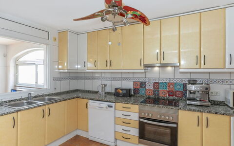 Floramar: Kitchen, Countertop, Kitchen Appliance, Major Appliance, Cabinetry, Flooring, Wood, Interior Design, Furniture, Floor