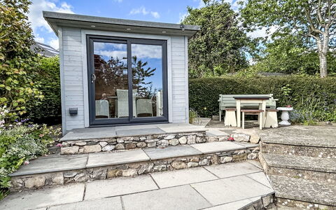 Lake District Coastal Cottage: Shrub, Door, Garden, Garden Buildings, Shed, Groundcover, Cottage, Siding, Flowerpot