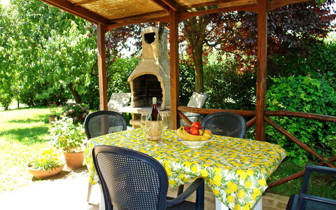 Castellina in Chianti 865: Property, Outdoor Table, Room, Table, Building, Patio, Real Estate, Furniture, House, Porch