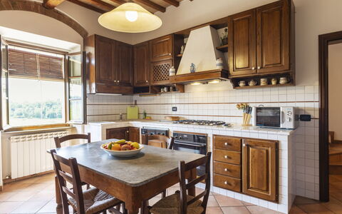 Castellina in Chianti 890: Cabinetry, Furniture, Countertop, Window, Table, Wood, Drawer, Kitchen, Chair, Kitchen Stove
