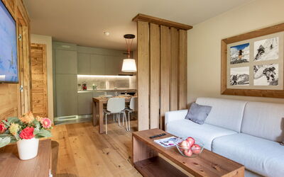 Swisspeak Resorts Zinal 9000.102: Furniture, Interior Design, Flooring, Floor, Wood, Room, Ceiling, Couch, Wood Flooring, Living Room