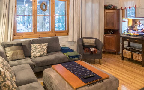 Purnukylä 4: Furniture, Interior Design, Flooring, Wood, Floor, Ceiling, Room, Couch, Living Room, Lighting