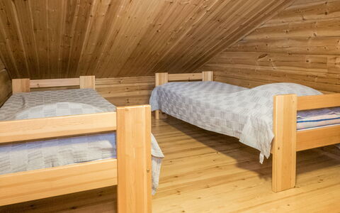 Purnukylä 4: Flooring, Floor, Wood, Wood Flooring, Ceiling, Bedroom, Interior Design, Bed, Hardwood, Furniture