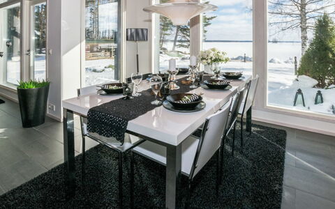 Villa Kaivopuisto: Furniture, Interior Design, Chair, Table, Ceiling, Kitchen & Dining Room Table, Chandelier, Light Fixture, Dining Room, Glass