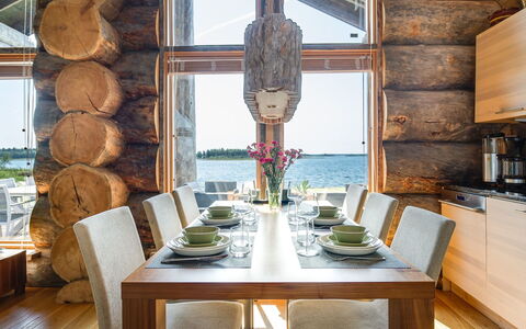 Villa Pärla: Furniture, Chair, Outdoor Furniture, Table, Wood, Outdoor Table, Kitchen & Dining Room Table, Shade, Garden, Umbrella