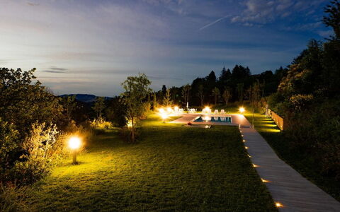 Ca Maggetti: Sky, Night, Light, Lighting, Tree, Evening, Landscape, Cloud, Grass, Horizon