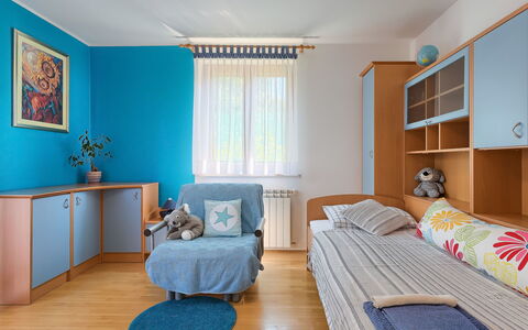 Corina: Furniture, Room, Bedroom, Bed, Blue, Property, Interior Design, Bed Sheet, Bed Frame, Turquoise
