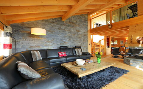 Chalet Maurice: Living Room, Room, Property, Interior Design, Building, Furniture, House, Home, Table, Beam