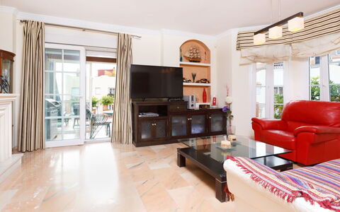 Villa Jazmin: Blue, Yellow, Balcony, Wood Stain, Hotel, Houseplant