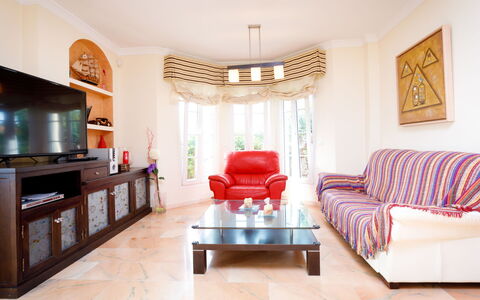 Villa Jazmin: Blue, Yellow, Balcony, Wood Stain, Hotel, Houseplant
