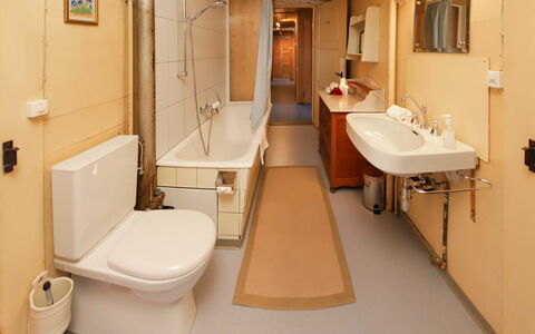 Chalet Ahorni: Sink, Plumbing Fixture, Tap, Bathroom Sink, Mirror, Bathroom, Purple, Building, Interior Design