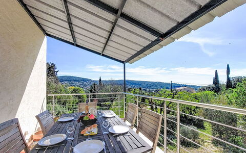 La Chilière: Furniture, Chair, Outdoor Furniture, Outdoor Table, Shade, Balcony, Kitchen & Dining Room Table, Porch, Deck, Patio