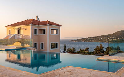 Samos Town 1: Water, Sky, Building, Property, Azure, Window, Seaside Resort, House, Wood, Swimming Pool