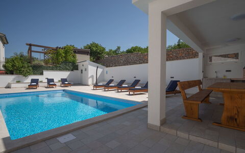 Novi Vinodolski Klenovica 102: Water, Sky, Property, Furniture, Plant, Swimming Pool, Building, Shade, Interior Design, Outdoor Furniture