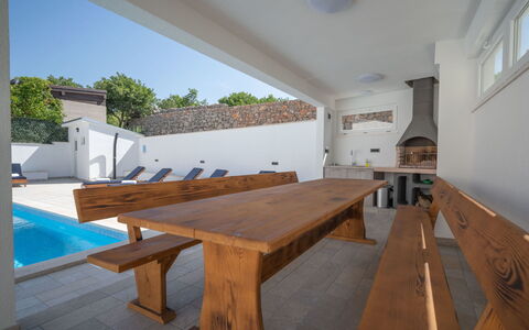 Novi Vinodolski Klenovica 102: Furniture, Property, Table, Building, Plant, Wood, Window, House, Living Room, Interior Design