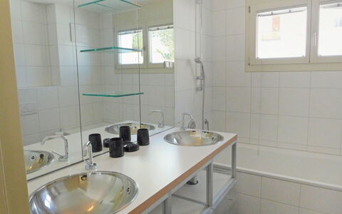 Chesa sur Puoz 7: Bathroom, Property, Room, Sink, Tile, Plumbing Fixture, Bathroom Sink, Tap, Bathroom Cabinet, Building