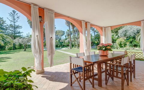 Giulia: Plant, Furniture, Table, Building, Tree, Shade, Wood, Flowerpot, Chair, Kitchen & Dining Room Table
