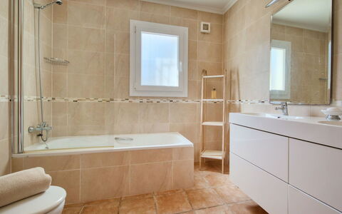 Villa Meena: Bathroom, Property, Room, Tile, Interior Design, Bathtub, Floor, Wall, Tap, Plumbing Fixture
