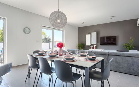 Ella Premantura: Room, Dining Room, Furniture, Property, Interior Design, Table, Building, Ceiling, Floor, House