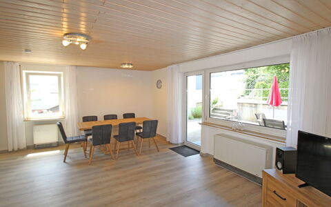 Eifelnatur (Haus 3): Furniture, Cabinetry, Building, Table, Wood, Chair, Interior Design, Drawer, Hall, Flooring
