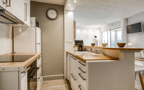 Arcachon 204: Room, Property, Furniture, Countertop, Kitchen, Interior Design, Building, Cabinetry, House, Floor