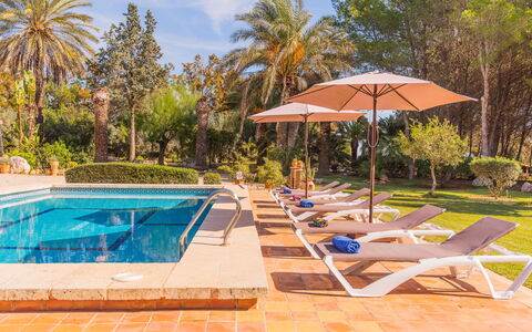 Ses Sitjoles: Water, Property, Plant, Cloud, Sky, Umbrella, Swimming Pool, Tree, Shade, Sunlounger