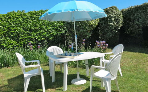 Ramoutier: Furniture, Table, Outdoor Table, Outdoor Furniture, Property, Umbrella, Grass, Chair, Patio, House